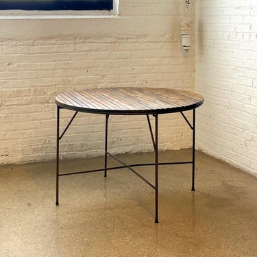 1950’s Refinished Maple Slat & Iron Cafe Dining Table by Arthur Umanoff MCM. 