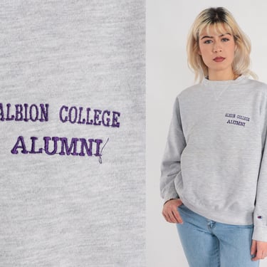 Albion College Sweatshirt 90s University Alumni Sweater Heather Grey College Shirt Pullover Crewneck MI Britons Vintage 1990s Champion XL 