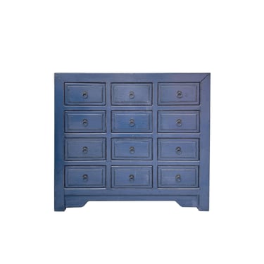 Distressed Deep Blue 12 Drawers Narrow Credenza Sideboard Cabinet ws4484E 