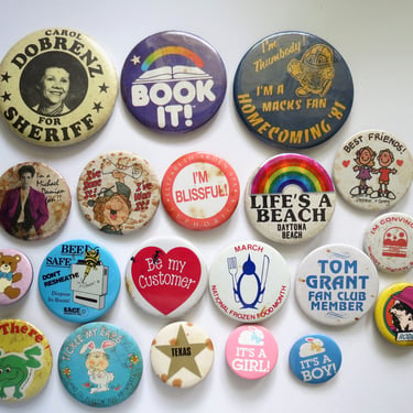 Vintage Pinback Buttons - Misc. Novelty Pins - You Choose - Retro & Modern 