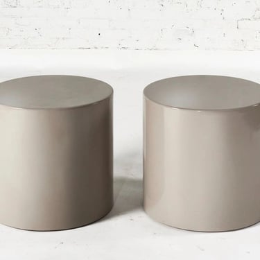 Paul Mayen Pair Gray Drum Side/End Tables, 1970