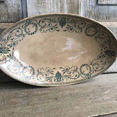 French Floral Faïence Serving Bowl, Dish, Indigo Floral Scroll Design, Opaque Porcelain, Marie Louise Pattern, French Farmhouse, Farm Table 