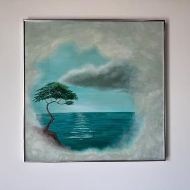 1970s Vintage Impressionist Ocean - Tree Landscape Oil Painting by D. Leitstein 