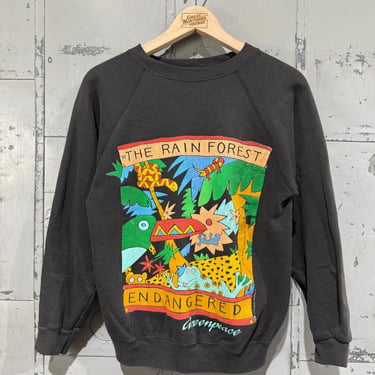 Vintage Greenpeace Crewneck Sweatshirt Save the Rainforest Art 