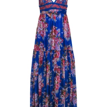 Free People - Cobalt Blue Multi Color Floral Sleeveless Maxi Dress Sz XS
