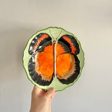 Vintage art deco 1930s Ivory Ware Hancocks England Hand painted Butterfly Plate 