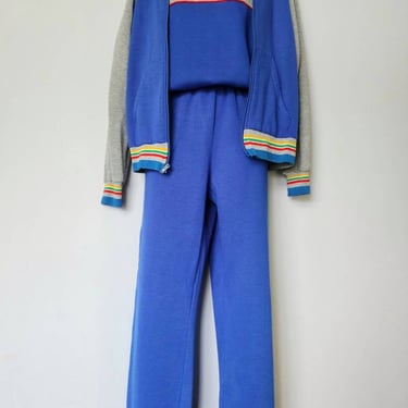 Vintage 1980's Sears 3 piece Blue Rainbow Athletic Leisure Track Sportswear Suit Set 