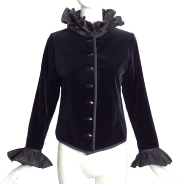 YVES SAINT LAURENT- 1980s Black Velvet & Taffeta Jacket, Size-8