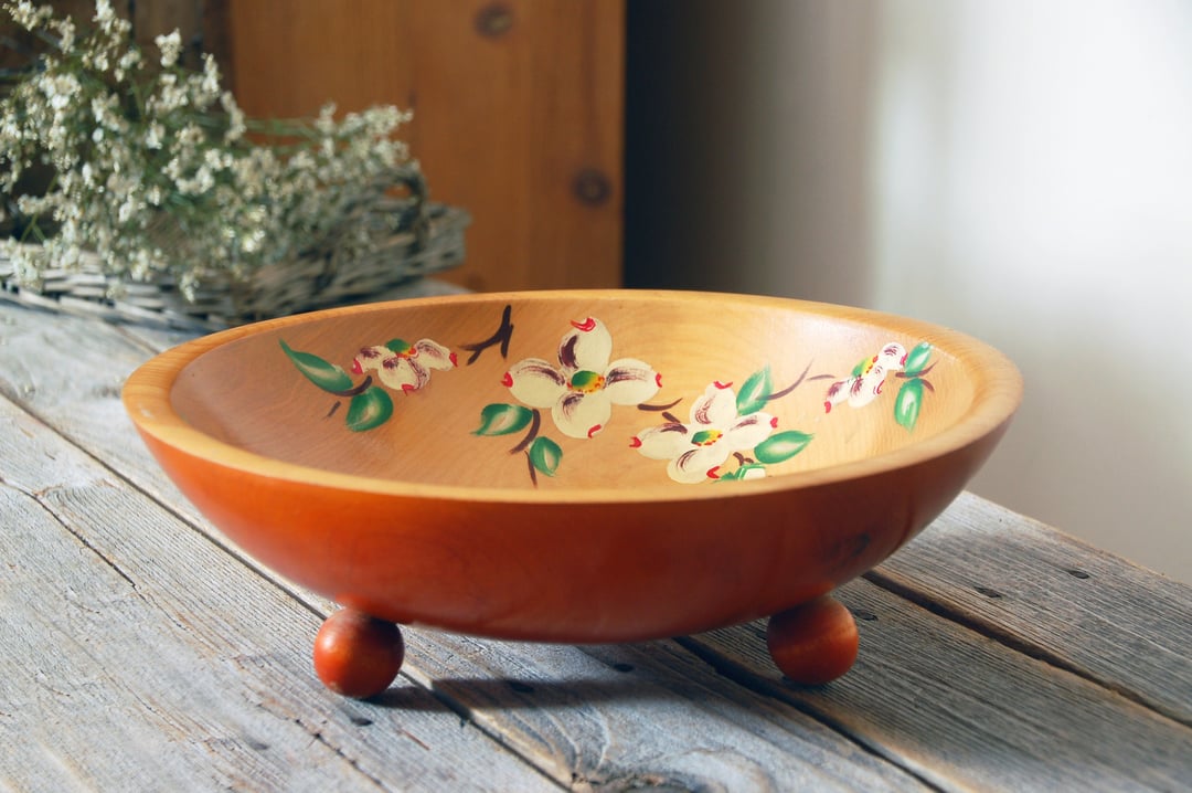 Cheapest Vintage Painted White Wood Bowl, Farmhouse Large Wooden Bowl, Cottage, Shabby Primitive Decor