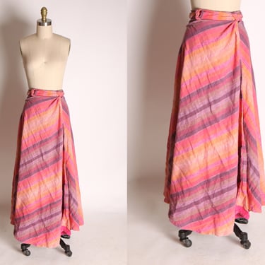 1970s Pink, Purple and Orange Ombré Striped Wrap Skirt -M 