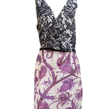 Gucci - Ivory, Purple, & Black Floral Sleeveless Dress Sz 4