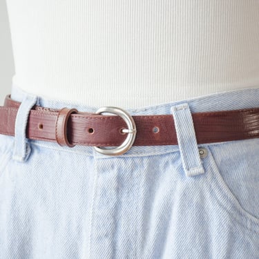 brown leather belt | 90s vintage reptile skinny brown leather belt 