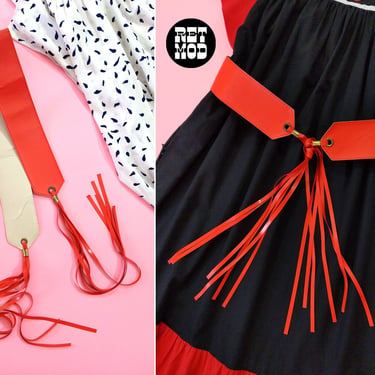 Groovy Vintage 70s Red-Orange Fringe Tie Belt 