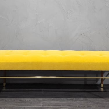 Large Harvey Probber Bench in Mohair Upholstery with Brass Trim