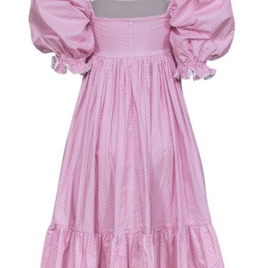 Selkie - Pink Gingham Midi Dress w/ Puff Sleeves Sz S