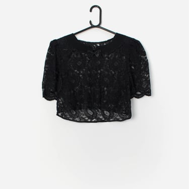 Vintage sheer lace crop top in black with bow detail - Small 