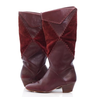 Vintage 1980s Oxblood Leather and Suede Boots | Size 5 