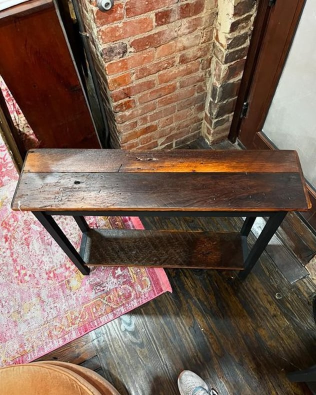 Reclaimed wood console with a shelf 36.5” x 9.25” x 30”