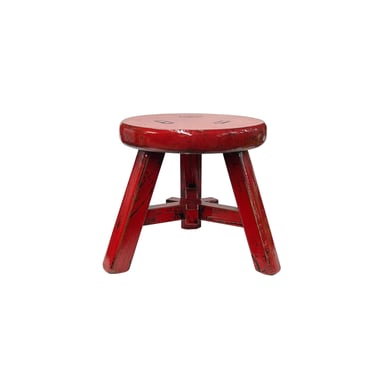 Rustic Distressed Red Round Top Tri-Legs Small Short Stool Table Stand JK323E 