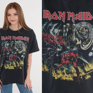 Vintage Iron Maiden Shirt Y2K Number of the Beast Tour T-shirt 80s Metal Rock New Age Band T Shirt 666 Graphic Concert Tee 00s Mens Large L 