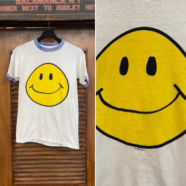 Vintage 1960’s Original Smiley Face Pop Art Cotton Ringer T-Shirt, 60’s Tee Shirt, Vintage Clothing 