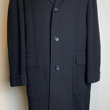 Vintage 50’s Men’s Black Soft Wool Overcoat Size 40 