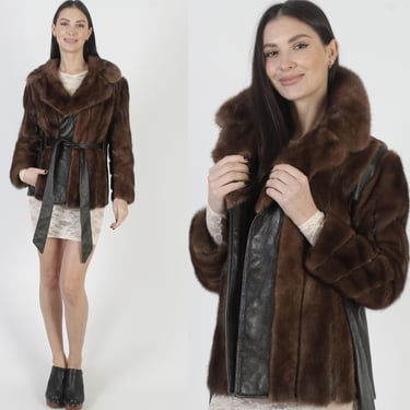 Brown Leather Trench Coat, Swirl Sleeves, Mink Jacket With Matching Belt, Womens Real Spy Jacket 