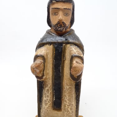 Antique Saint Roch Polychrome Santos with Dog, 6 1/2 Inch Hand Carved & Hand Painted, Patron Saint of Dogs,  Religious Folk Art  Argentina 