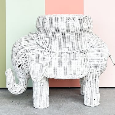 White Wicker Elephant Garden Seat