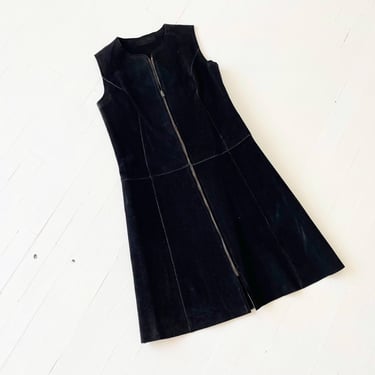 1960s Black Suede Dress / Long Vest 