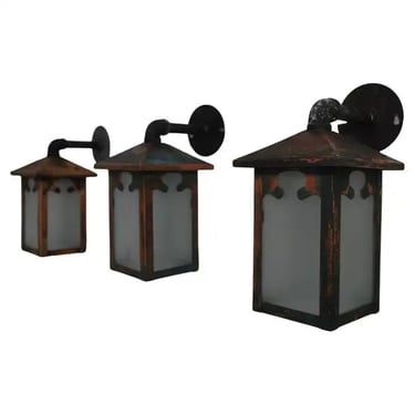 Set of three turn of the century copper outdoor sconces