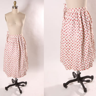 Late 1960s Early 1970s Red and White Novelty Floral Leaf Print Tie Wrap Skirt by Crazy Horse -XS 