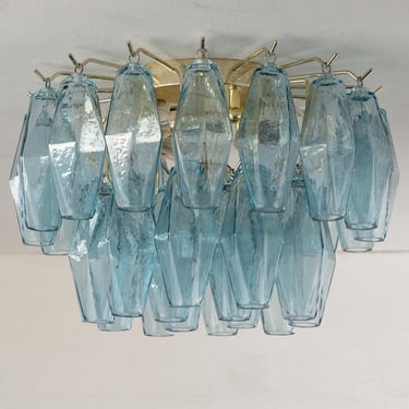 Ceiling lamp with blue Murano glass polyhedrons, ceiling chandelier diameter 40 cm design vintage style Made in Italy 