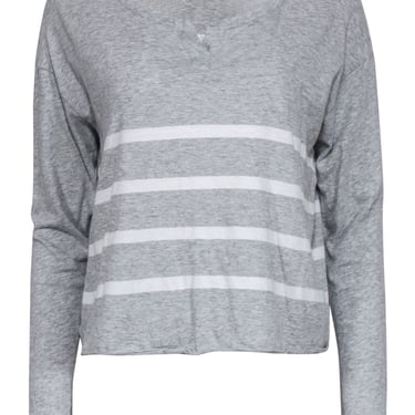 Vince - Grey & White Striped Long Sleeve Cotton Top Sz M