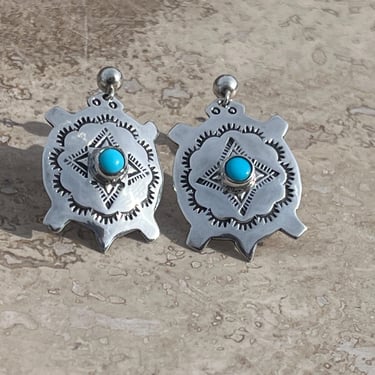 Andy Cadman ~ Vintage Sterling Silver Turtle Earrings with Turquoise Cab Post / Stud Earrrings 