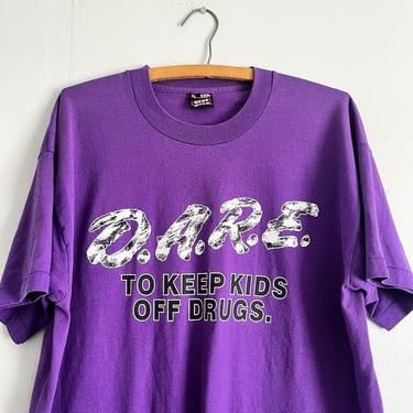 Vintage 90s DARE to keep kids off drugs T shirt Purple Single Stitched Size XL 