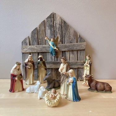 12 piece vintage nativity set manger scene 5 inch Christmas figurines - made in Hong Kong - does not include stable 