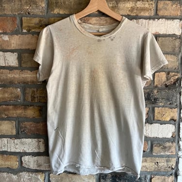Vintage Perfectly Stained White Tee, Worn in, Blank T-shirt 