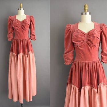 Vintage 1940s Dress | Pink Velvet Party Dress | Small 