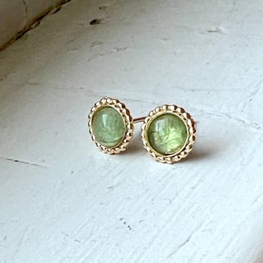 Small Emerald Studs in 14k Goldfilled Beaded Bezel Setting 