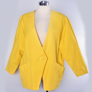 80's Bright Yellow NEW WAVE style Blazer Jacket from SPAIN, Cotton Canvas Vintage 1980's 