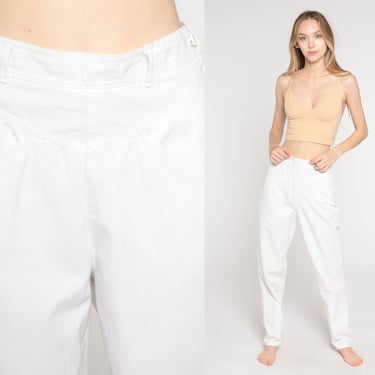 White Pants 90s Tapered Trousers High Waisted Rise Retro Boho Summer Slacks Hipster Hippie Simple Basic Plain Vintage 1990s Extra Small xs 