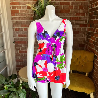 1970s Floral Bathing Suit Dress