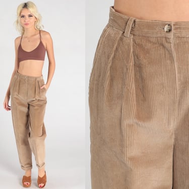 Pleated Corduroy Pants 80s 90s Palmetto Trousers High Waisted Trousers Mom Pants High Waist 1980s Tapered Relaxed Vintage Small 26 