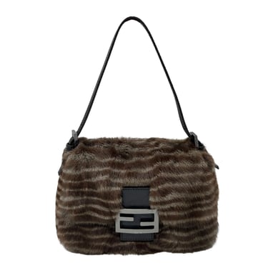 Fendi Striped Fur Mini Mama Baguette Bag