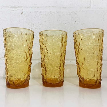 Vintage Amber Glasses Set of 3 Yellow Lido Milano Crinkle Mid-Century Colorful Serving Cocktail Dinner Party Cookout Party 1960s 