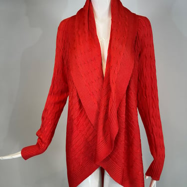 Ralph Lauren Black Label Coral Silk Cable Knit Circle Open Front Sweater Large