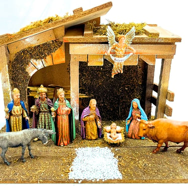 VINTAGE: 9pcs - Original Landi Nativity Scene with Wood Stable - Made in Italy - Sears - SKU 26 27-00034977 