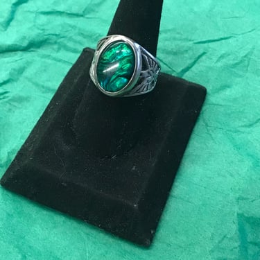 Sterling Silver eagle thunderbird  ring with green abalone 