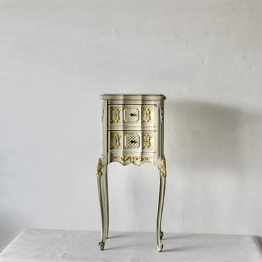 French Provincial Louis XV Style Marble Bedside Nightstand End Table Vintage Mid-Century 